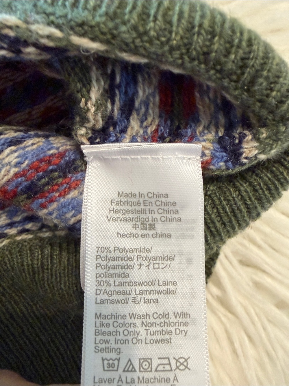 J. Crew Olive Fair Isle Crewneck Sweater with Red and Blue Accents beautiful XXL - Picture 5 of 8